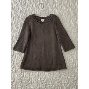 Soft Surroundings Sweater Womens PS Brown 3/4 Sleeve Thick Shaker Knit Pullover